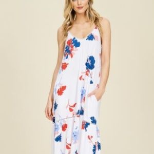 Womens Floral Print Strappy Flowy Maxi Dress